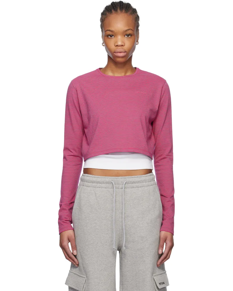 WE 11 DONE Pink Striped Cropped T-shirt Pink