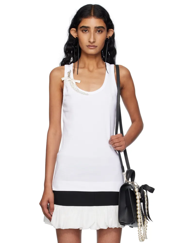 Simone Rocha White Pearl Chain Tank Top White