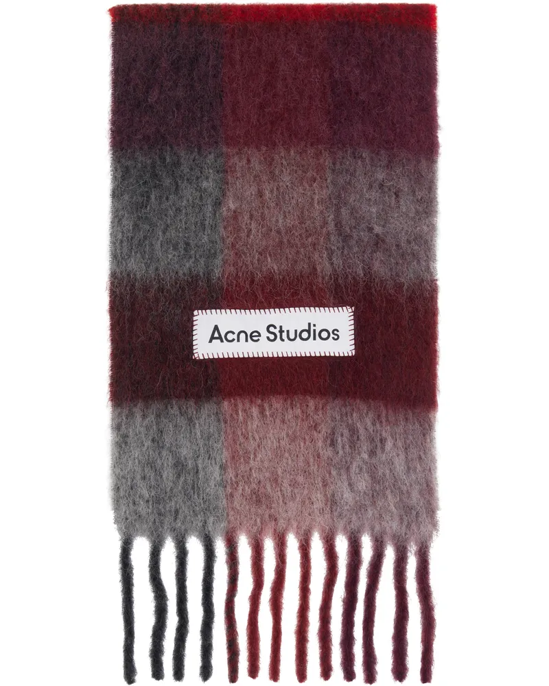 Acne Studios Red & Gray Check Fringe Scarf Bbi