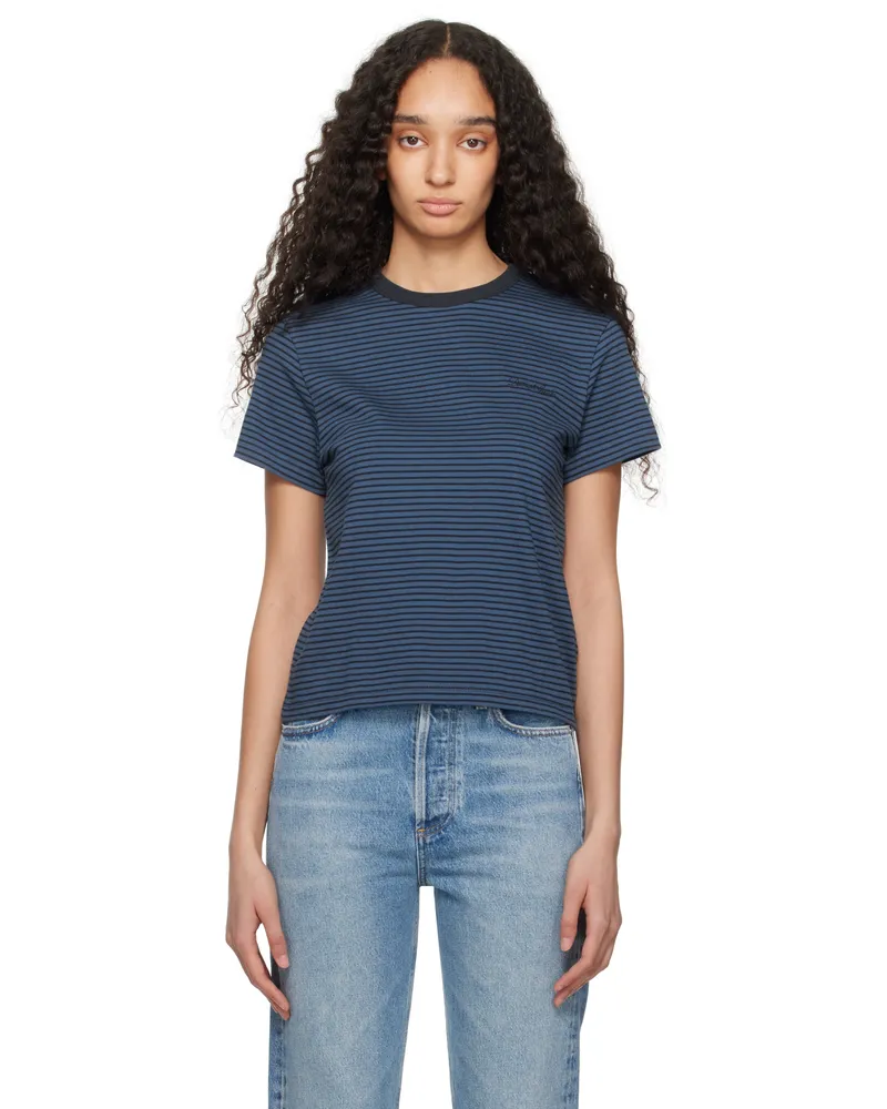 Dunst Blue & Navy Essential Stripe Logo T-shirt Blue