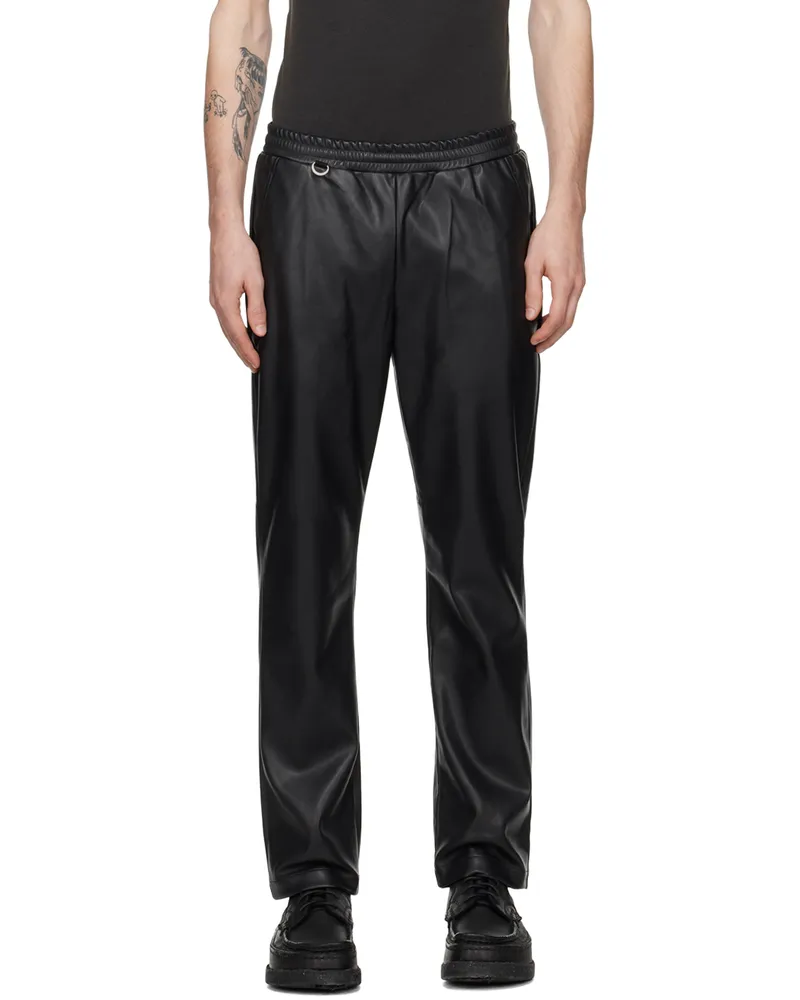 SOPHNET. Black Standard Easy Faux-Leather Trousers Black