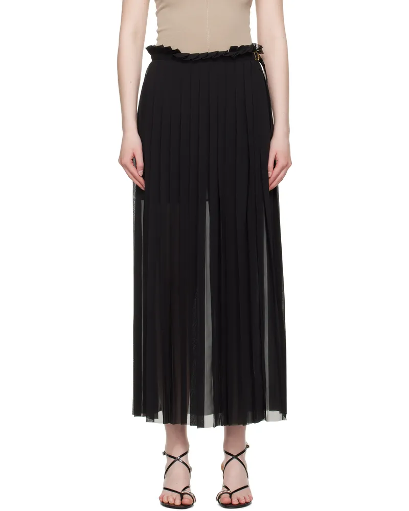 AMI Paris Black Pleated Midi Skirt Wool