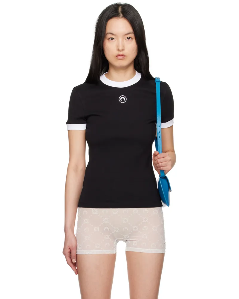 Marine Serre Black Moon Logo Jersey Fitted T-Shirt Bk99