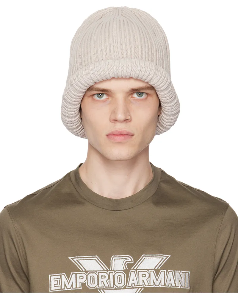 Emporio Armani Taupe Turned-Up Brim Beanie Beige