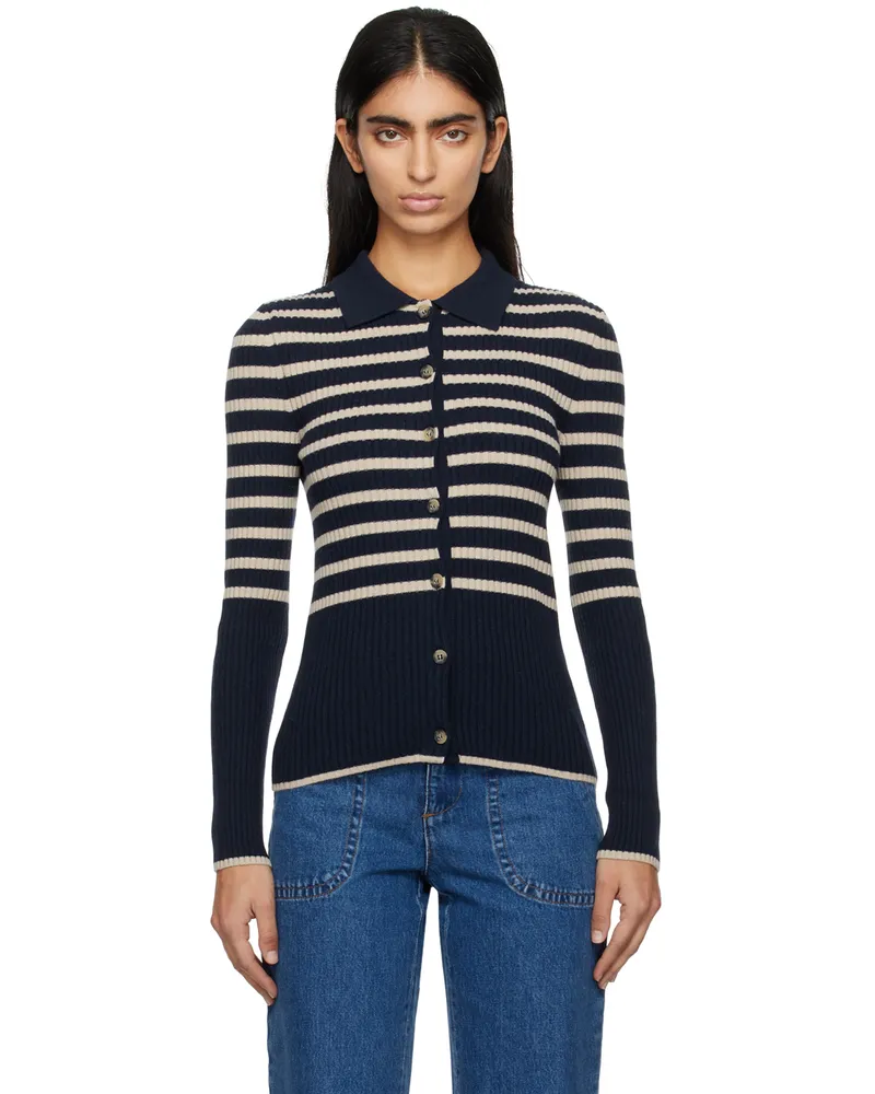 A.P.C. Navy & Beige Mallory Cardigan Tiq