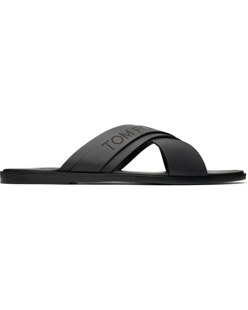 Tom Ford Black Smooth Leather Preston Sandals Black