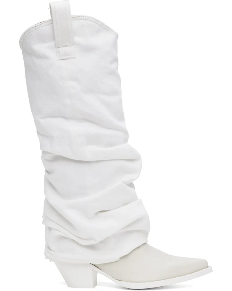 R13 White Mid Cowboy Denim Sleeve Boots White