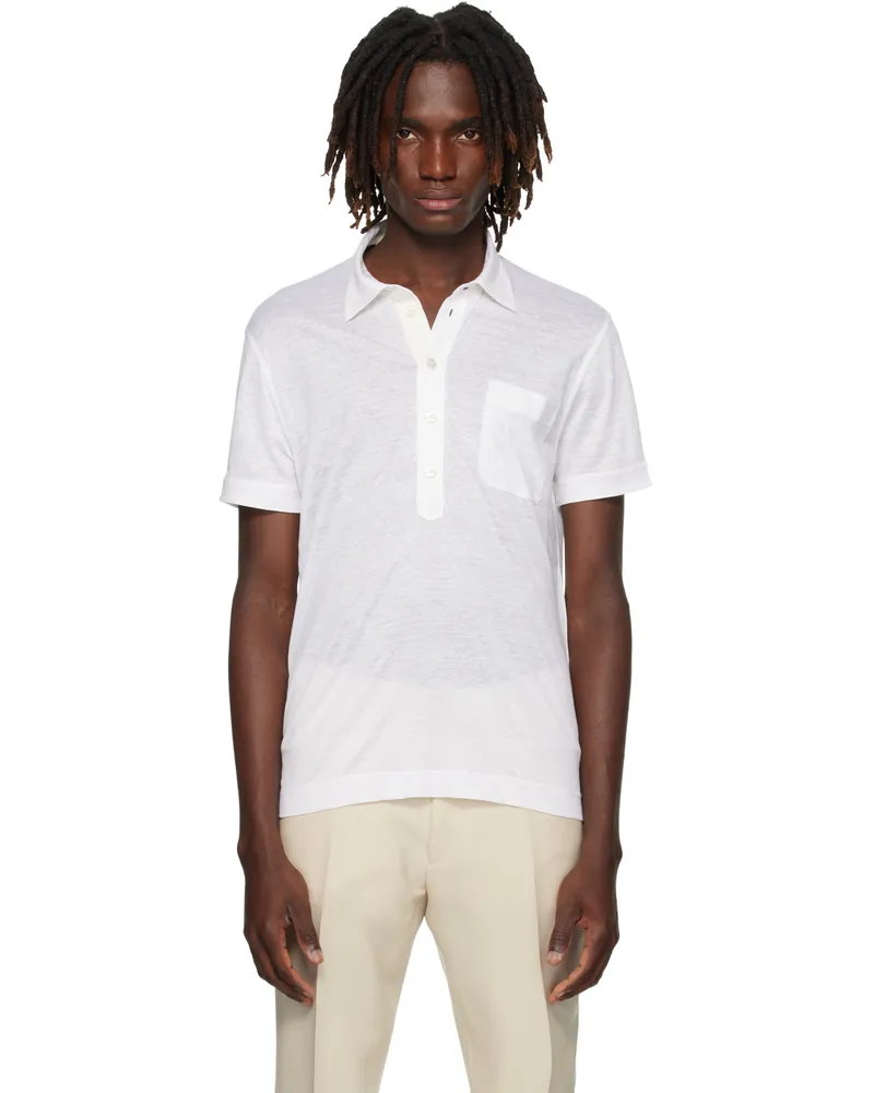 Tom Ford White Silk & Linen Polo White