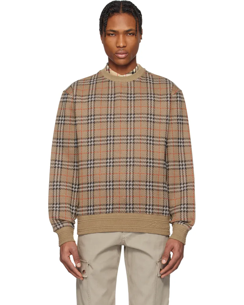 Burberry Brown Check Cotton Blend Sweater Nut