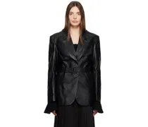 Black Belted Faux-Leather Blazer