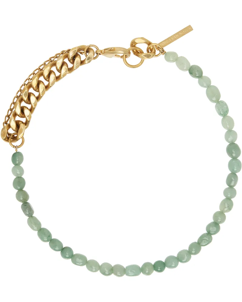 Dries van Noten Gold & Green Stone Chain Necklace 601