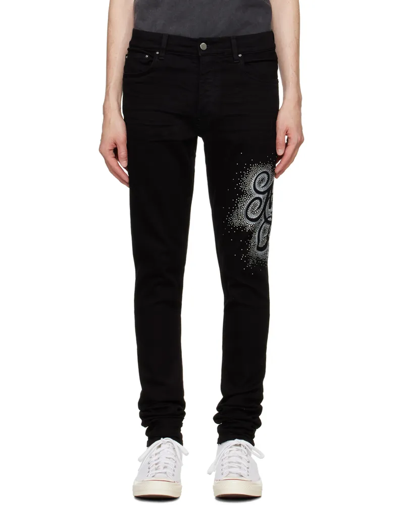 Amiri Black MA Swirl Crystal Skinny Jeans Black