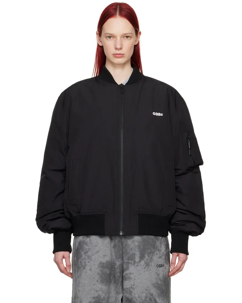 032c Black 'Nothing New' Bomber Jacket Black