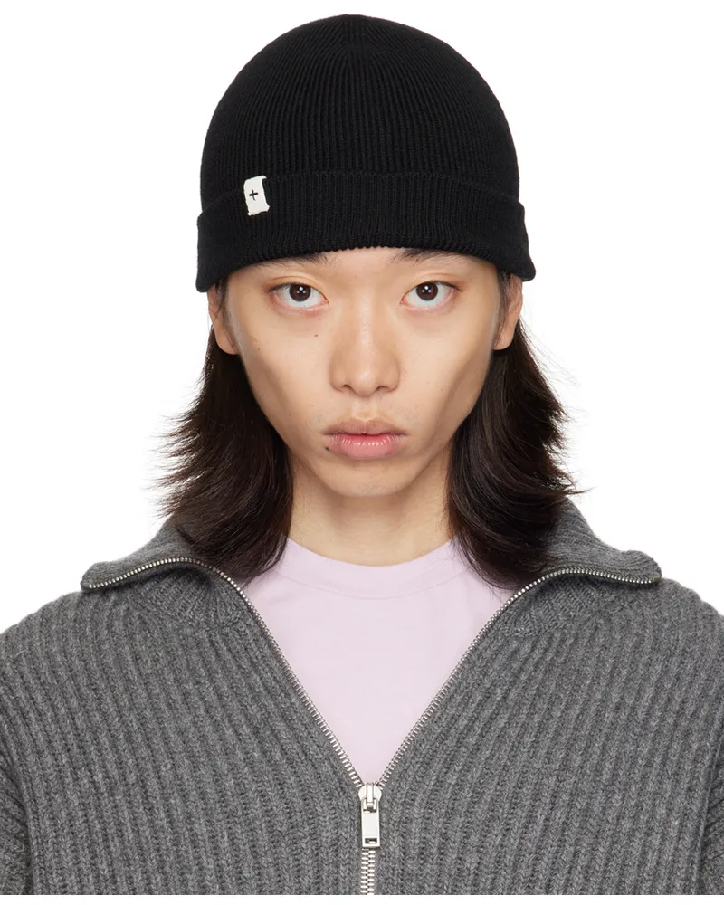 Jil Sander Black Fine Virgin Wool Rib Beanie 001