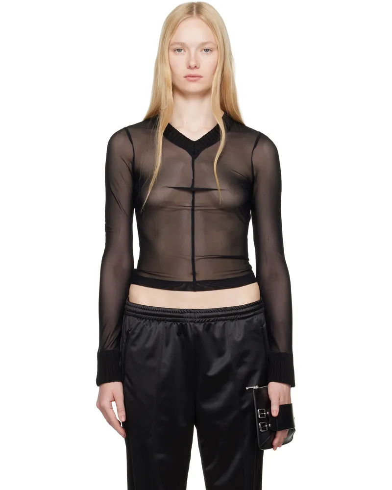 Maison Margiela Black Elastic Jersey Mesh Long-Sleeved Sweater 900