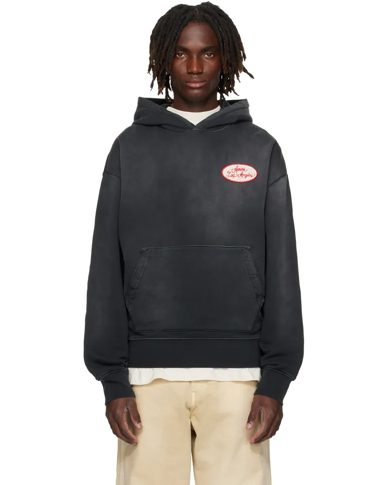 Amiri Black Station Patch Oversized Hoodie Black