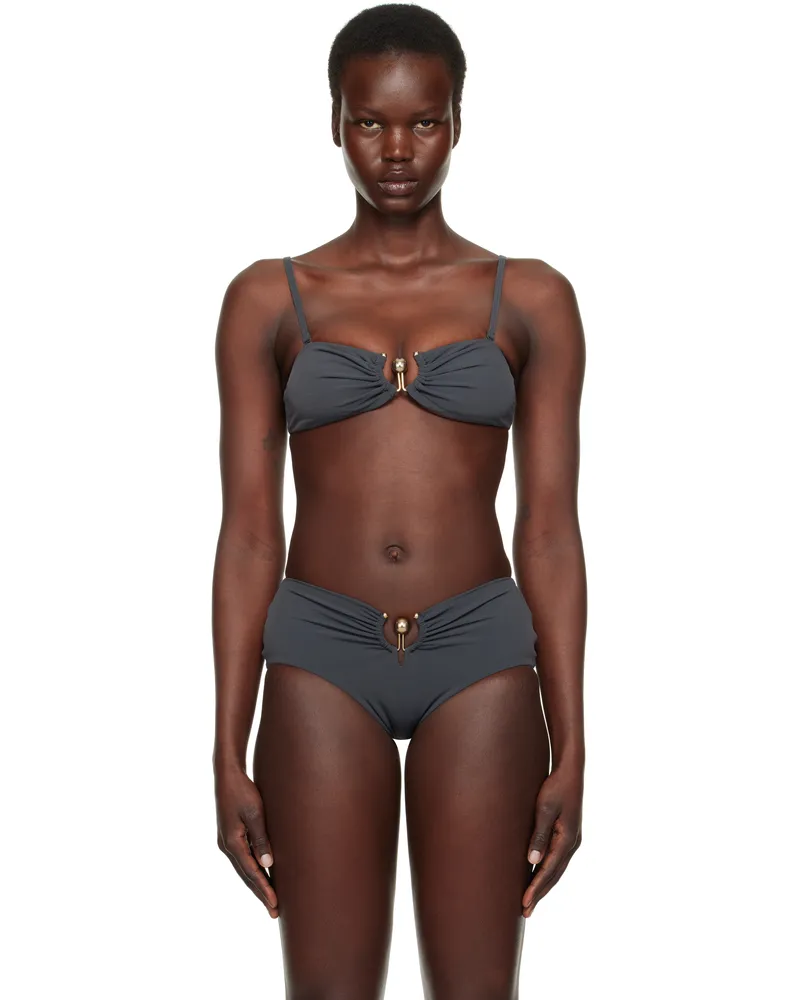Christopher Esber Gray Ruched Prong Bandeau Bikini Top Charcoal
