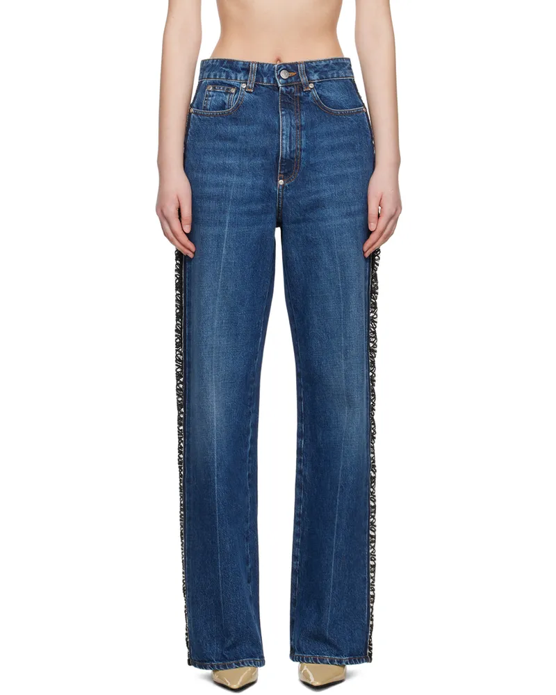 Stella McCartney Blue Lace High-Rise Straight Leg Jeans 4071
