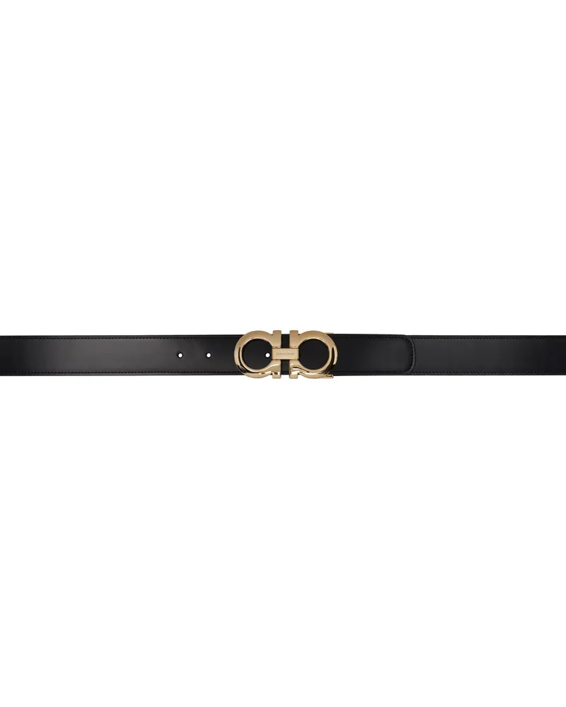 Ferragamo Black & Brown Reversible Gancini Belt Nero