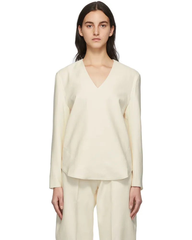 GIA STUDIOS Off-White Knit V-Neck Sweater Cream