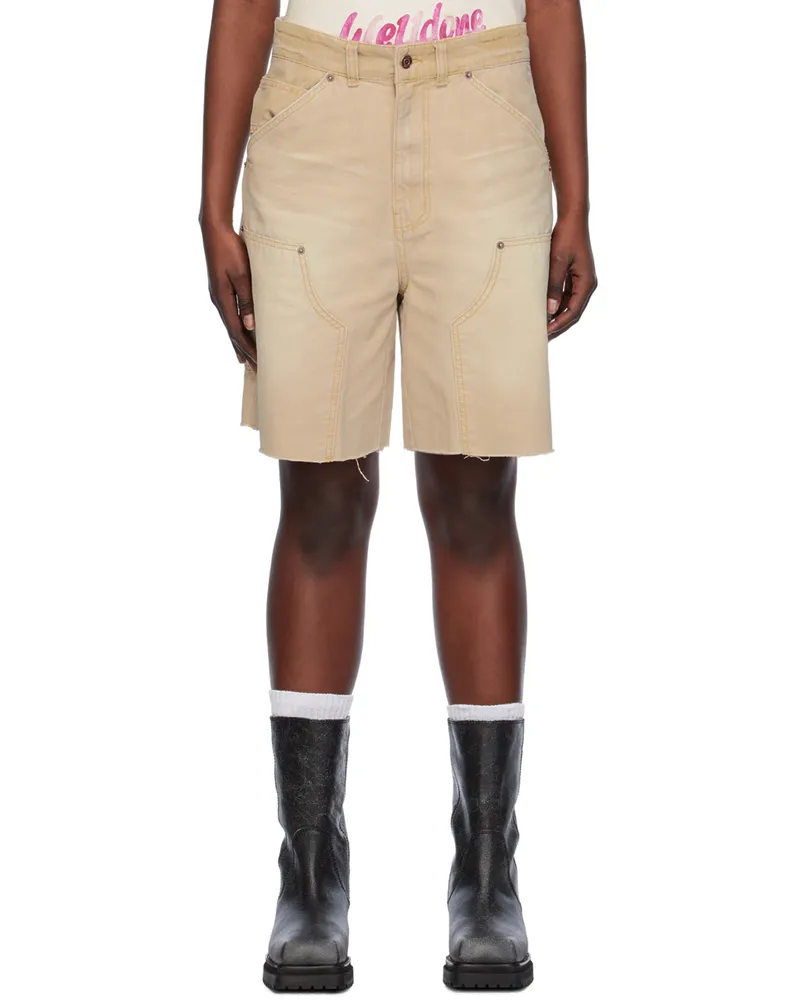WE 11 DONE Beige Raw Edge Shorts Beige