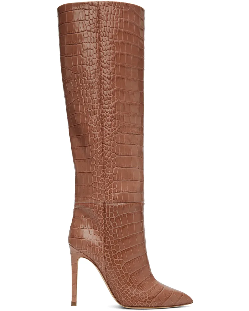 Paris Texas Pink Croc Stiletto Tall Boots Texas
