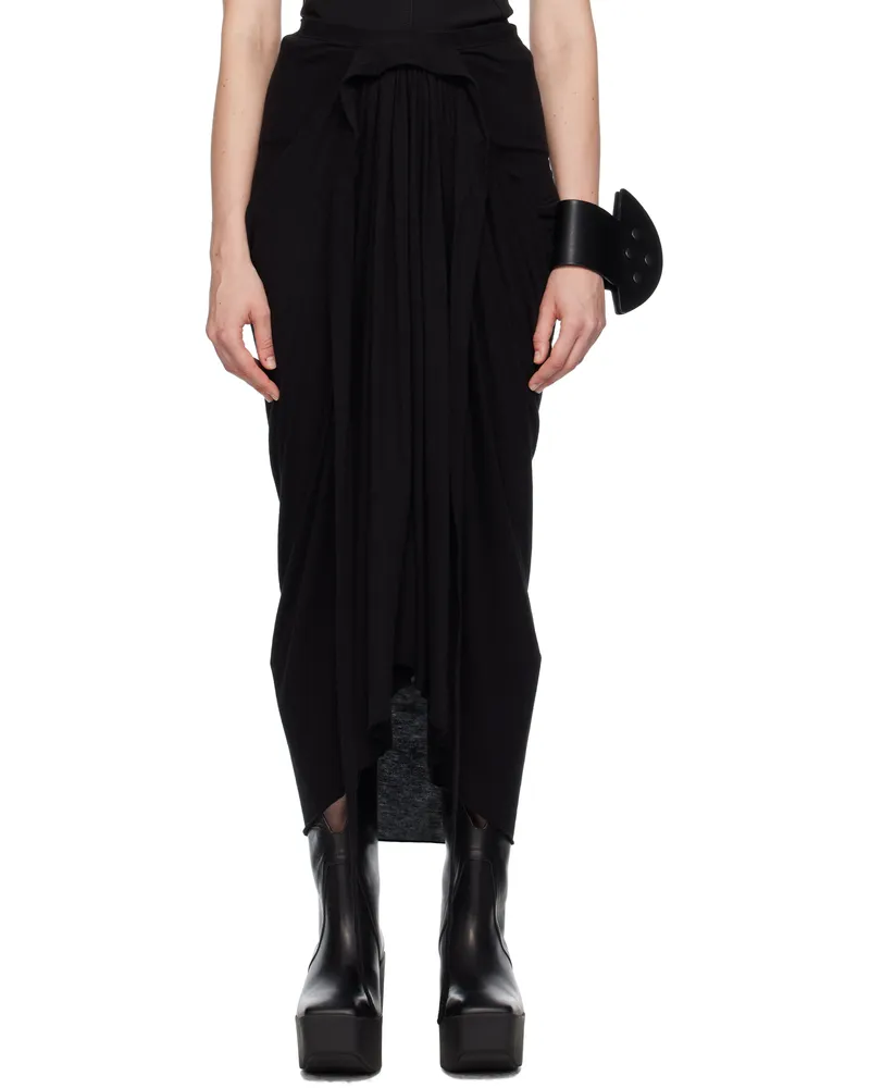Rick Owens Black Concordians Knee Draped Midi Skirt 09