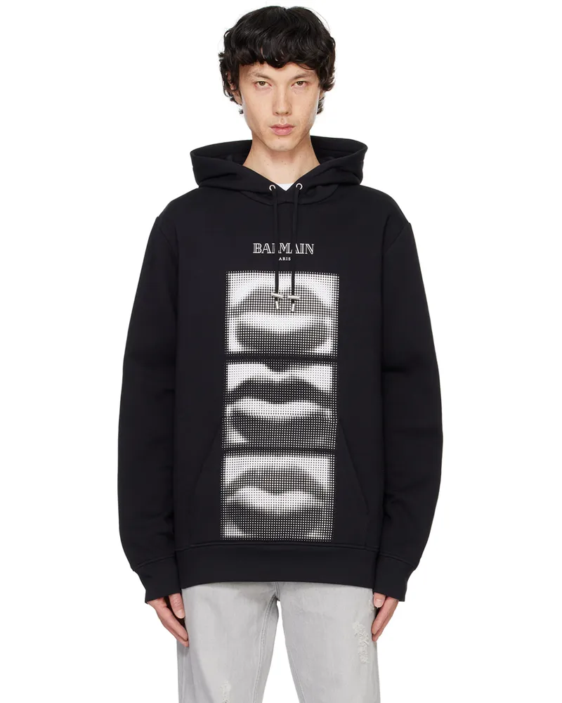 Balmain Black Vintage 'Balmain Lips' Print Hoodie Eab