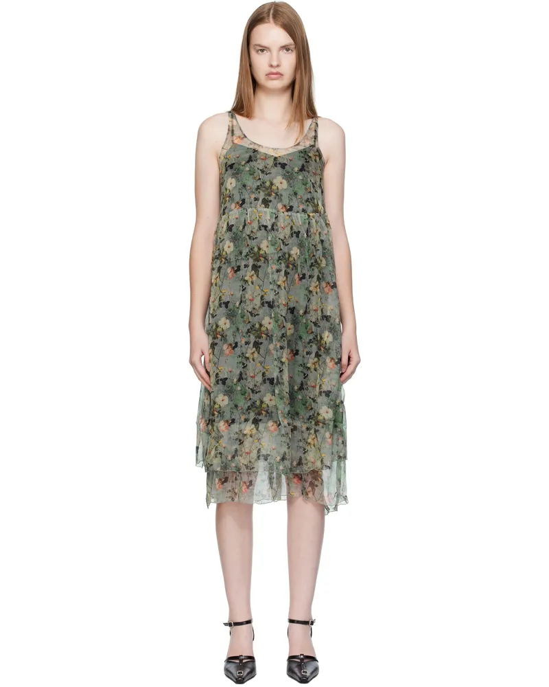 R13 Green Gathered Tank Midi Dress Turquoise