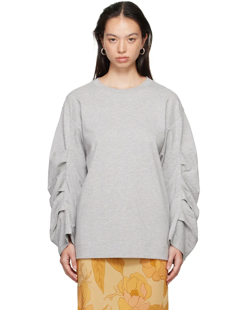 Dries van Noten Gray Pleated Sleeves T-Shirt 813