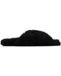 Yves Salomon Black Curly Merino Slippers Cnoir