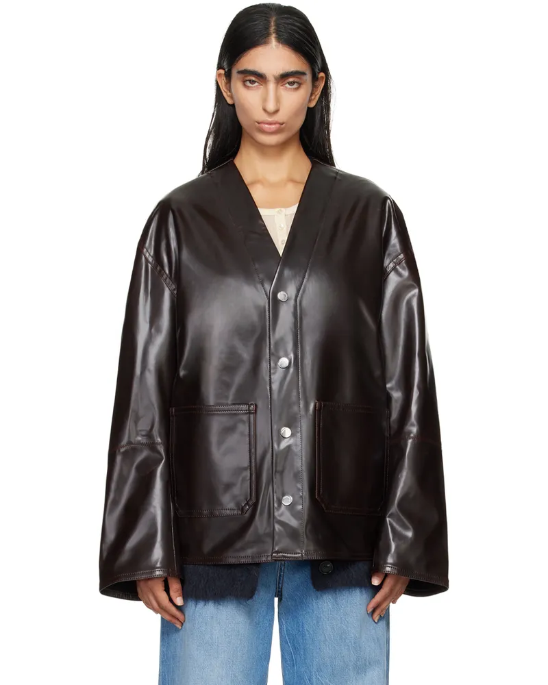 Nanushka Brown Edee Vegan Leather Jacket Dark