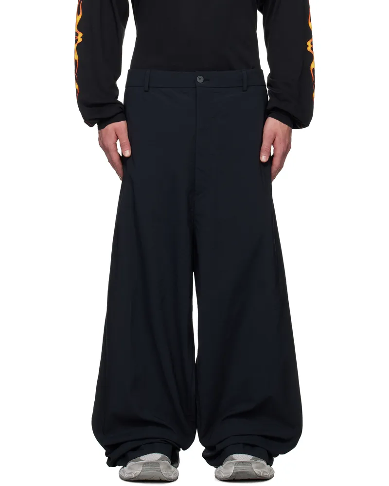 Balenciaga Black Nylon Micro Canvas Large Fit Trousers Black