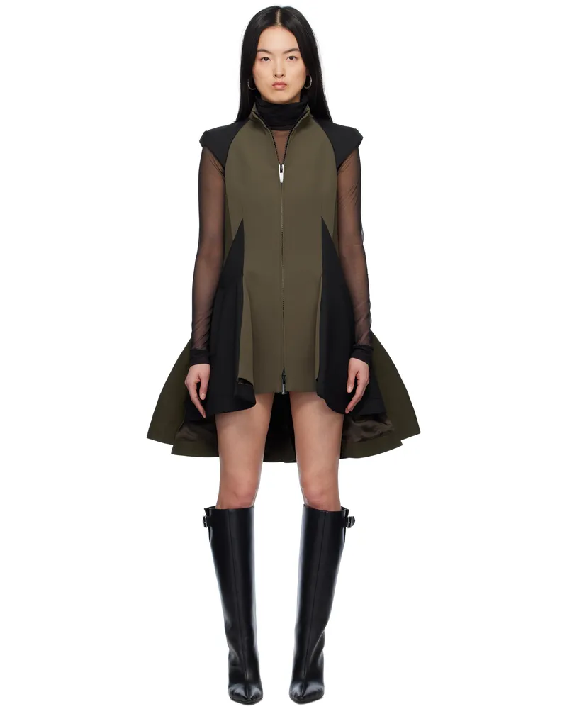 Sacai Khaki & Black Matelasse Twill Mix Minidress 502