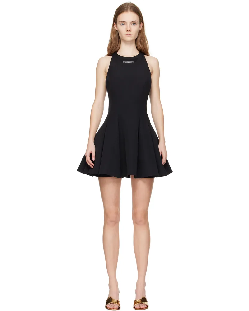 Balmain Black Flared Pleated Minidress Eap