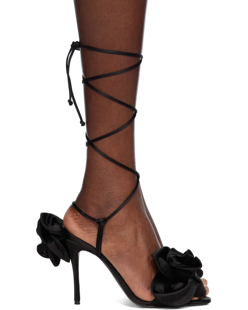 Magda Butrym Black Wrap Around Double Flower Heeled Sandals Black
