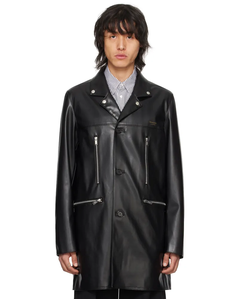 Undercover Black Zip Pockets Faux-Leather Coat Black