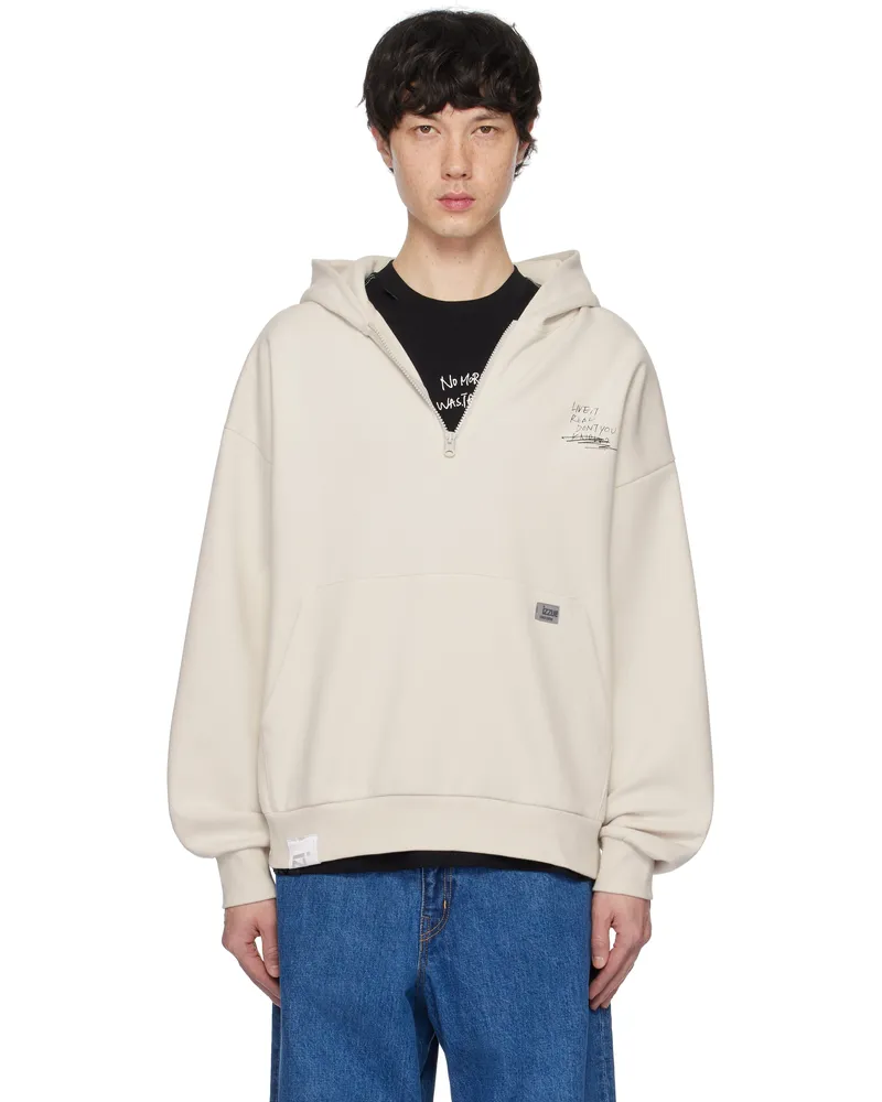 Izzue Beige Graphic Print Zip Hoodie Gyr