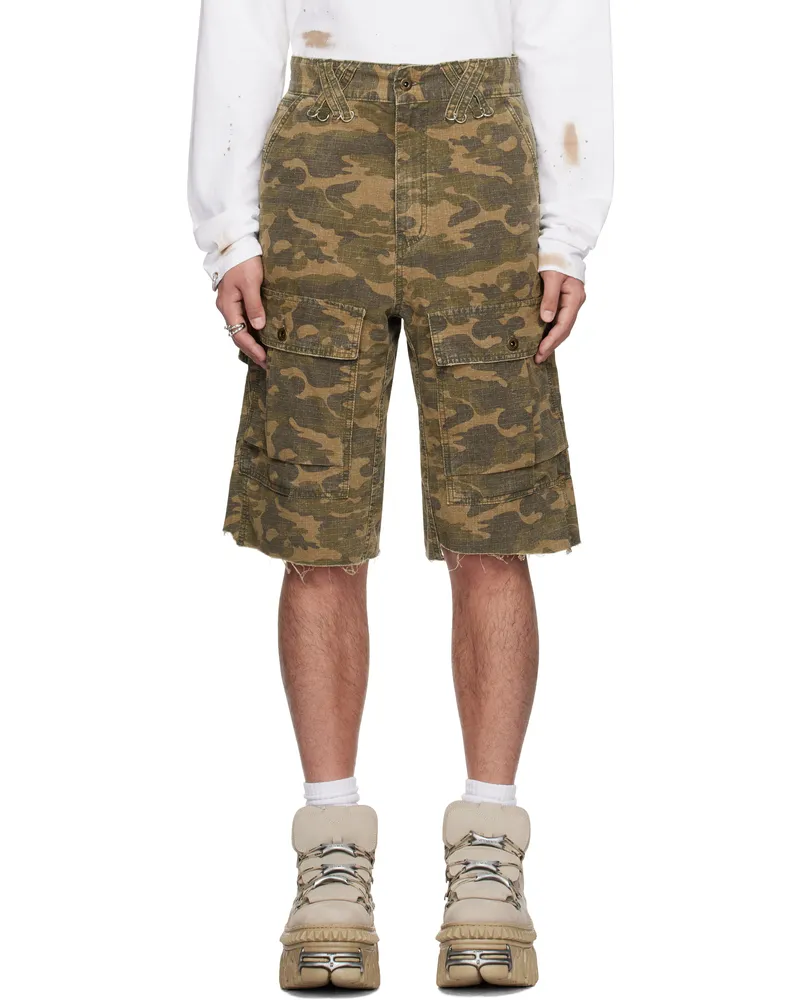 WE 11 DONE Khaki Camo Vintage Shorts Mix