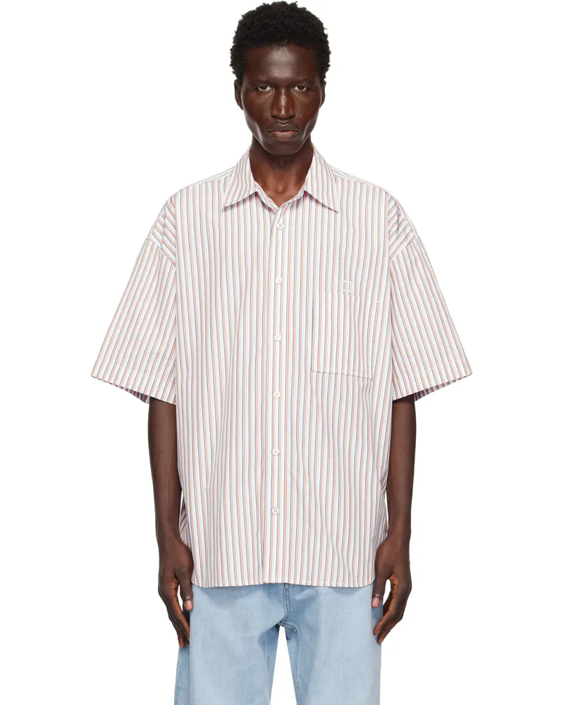 Wooyoungmi Orange Striped Short Sleeve Shirt 839o