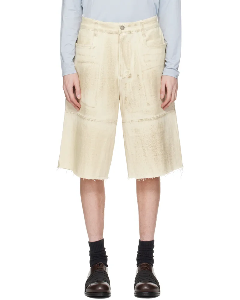 SERAPIS Beige Tar-Painted Wide Sailor Shorts Ecru