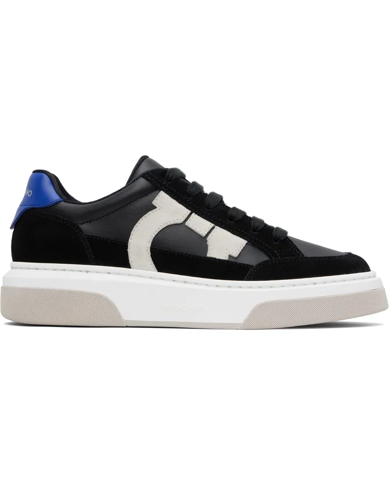 Ferragamo Black Low Cut Gancini Outline Sneakers Nero