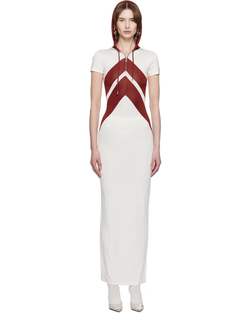 Jean Paul Gaultier White & Burgundy 'The Chevrons' Maxi Dress 0128