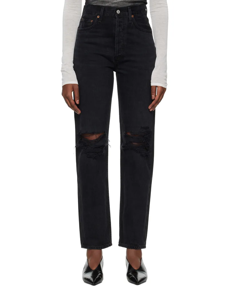 AGOLDE Black 90's Pinch Waist High Rise Straight Jeans Fuse