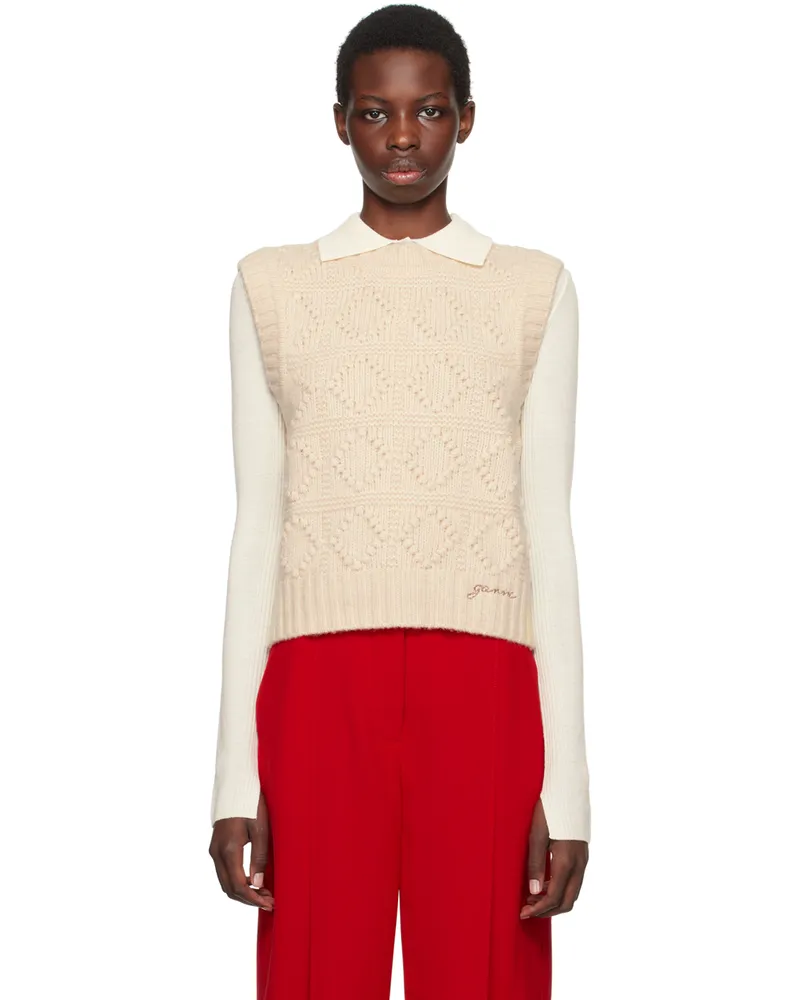 Ganni Beige Cable Knit Vest 135
