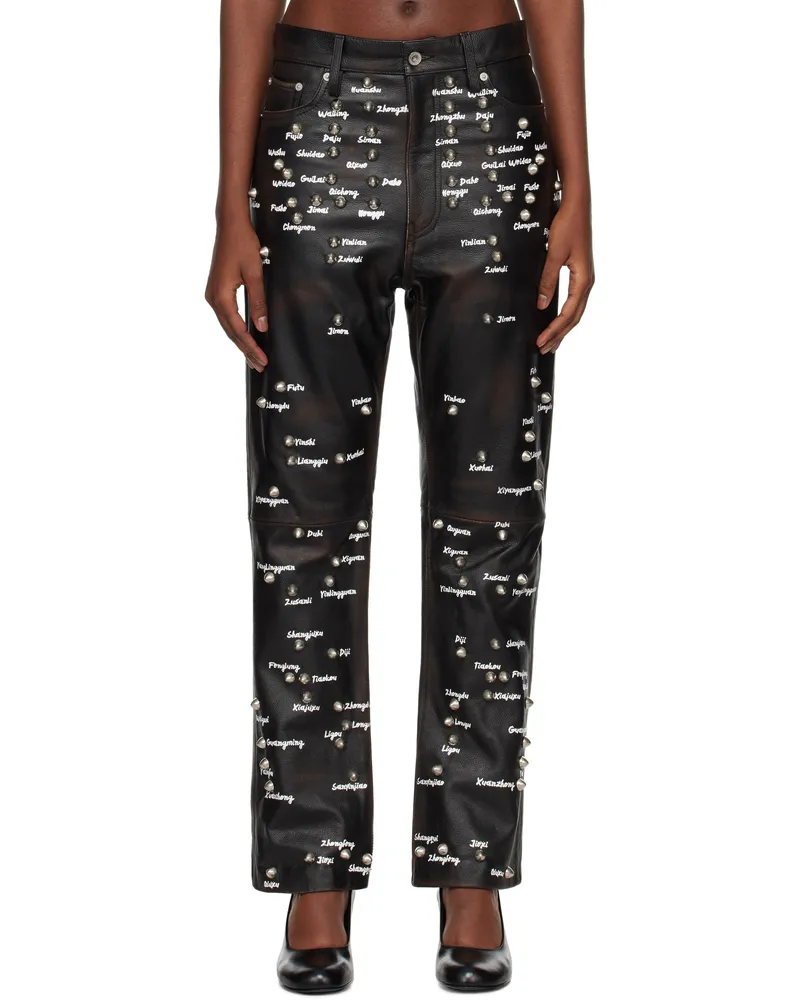 Doublet Black Pressure Points Studs Leather Pants Black