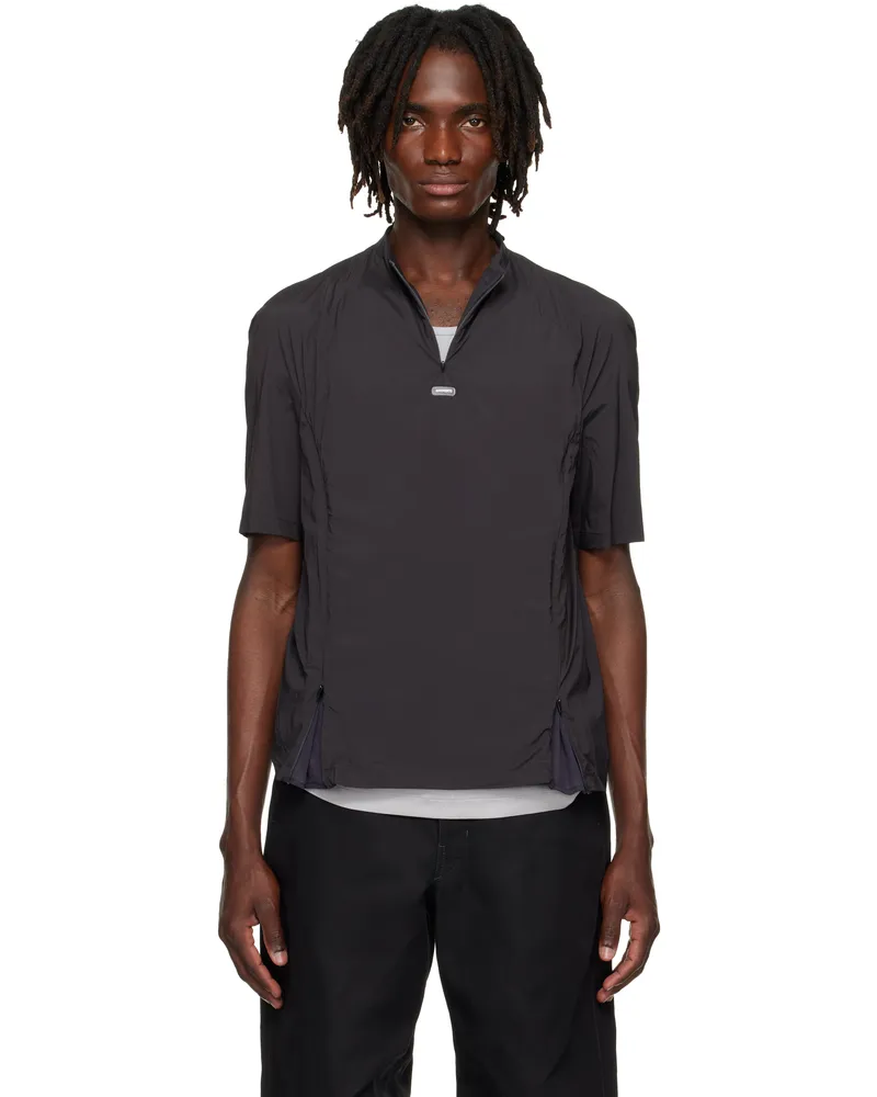 AMOMENTO Gray Mock Neck Zip T-shirt Charcoal