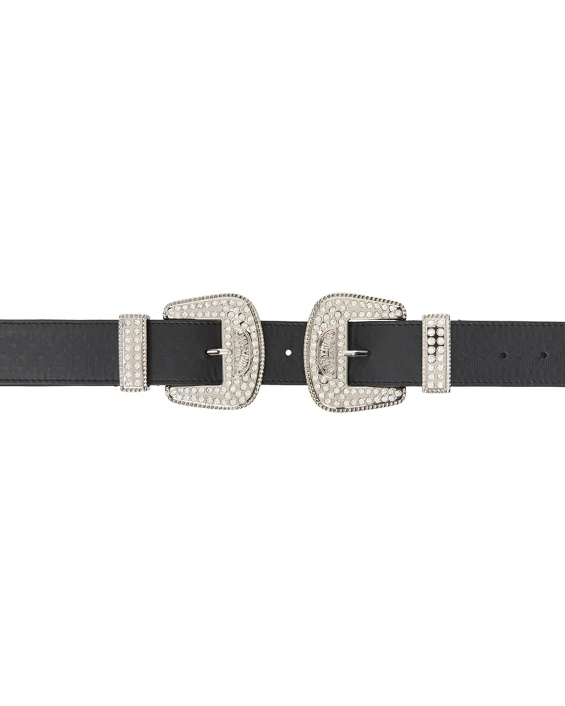 Moschino Black Crystal Double-Buckle Belt A2555