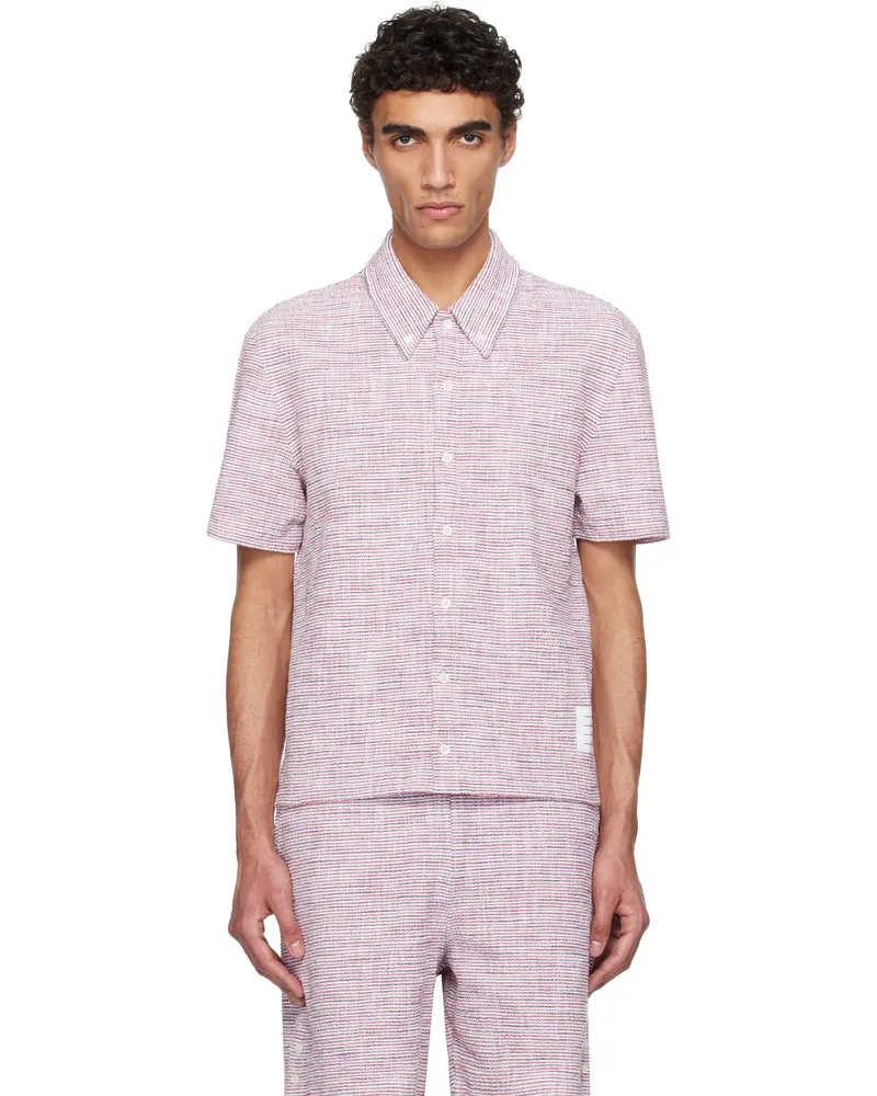 Thom Browne Red & White Cotton Tweed Short Sleeve Shirt 960