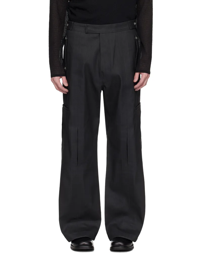 Omar Afridi Black Carol Coated Denim Cargo Pants Brown